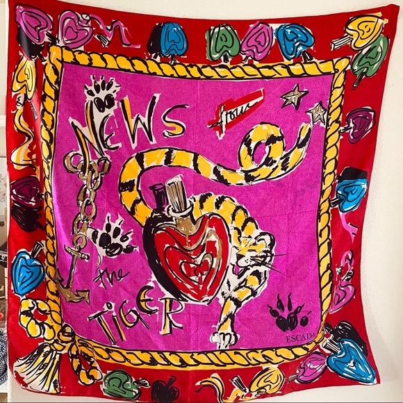 Escada Accessories - Vintage Escada Graffiti Tiger Silk Scarf